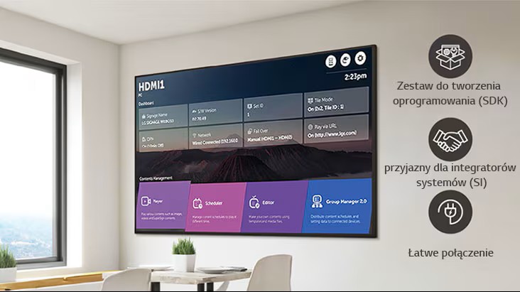 Ekran reklamowy LG 65UH5N-M z platformą webOS